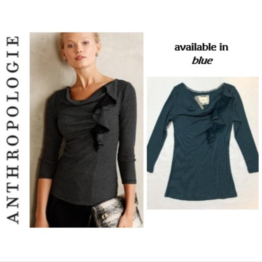 Deletta Ophelia Ruffled top, blue NWT